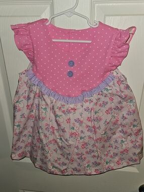 Pink Polka Dot Ruffle Girls Top with Floral